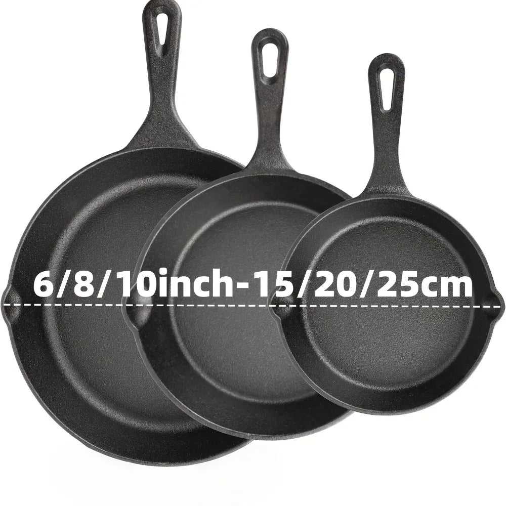 AEDG 3-Piece Cast Iron Skillet Set Preseasoned Heavy-Duty Pans