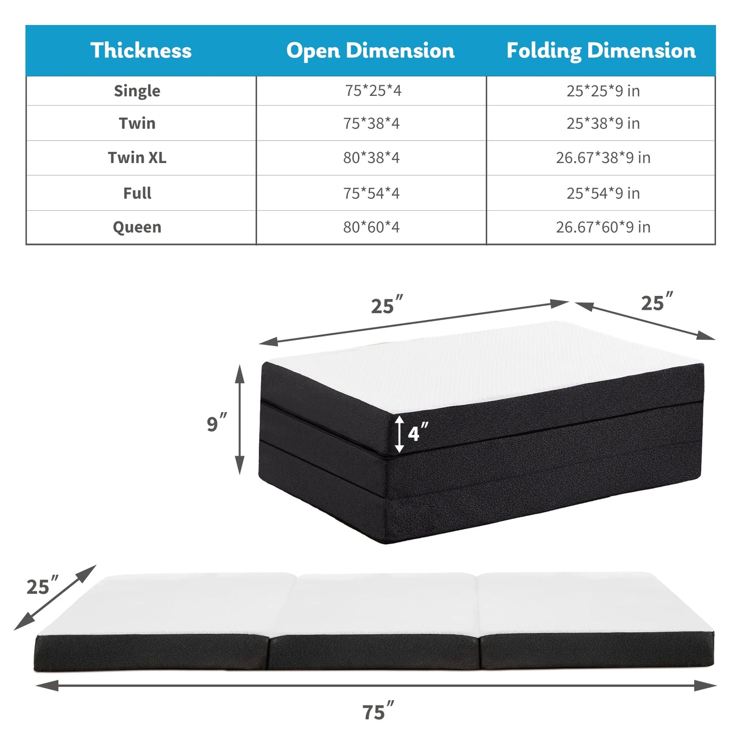JHK Three Fold Portable Floor Bed For Travel Camping And Yoga