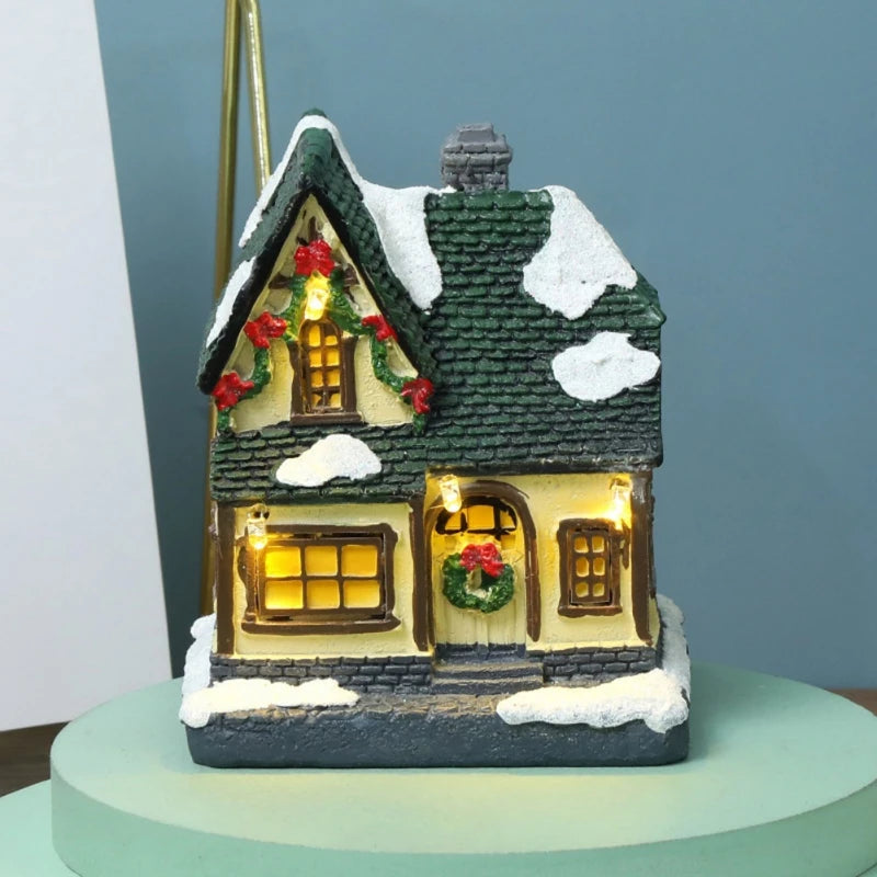 Christmas LED Light House Resin Miniature Village Ornaments