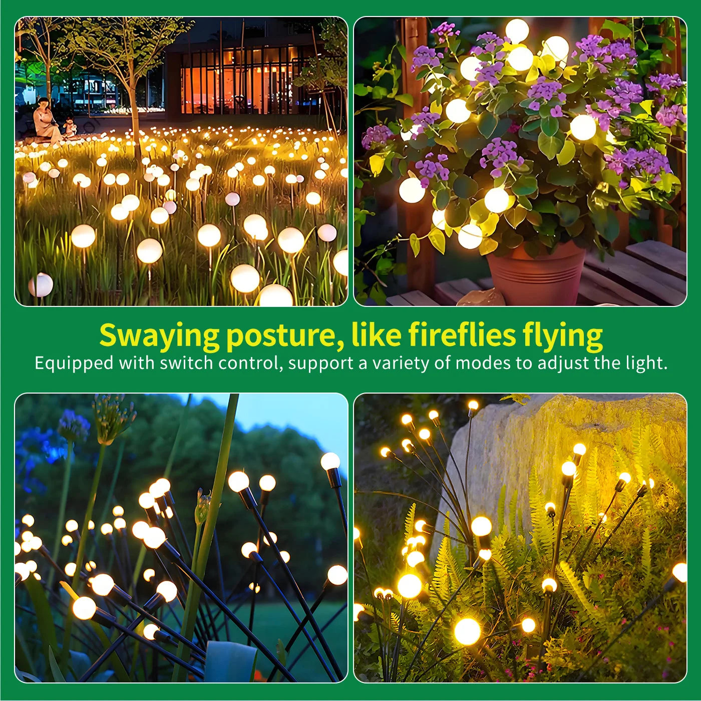8-Head Solar Firefly Lights LED Outdoor Waterproof Garden Pathway