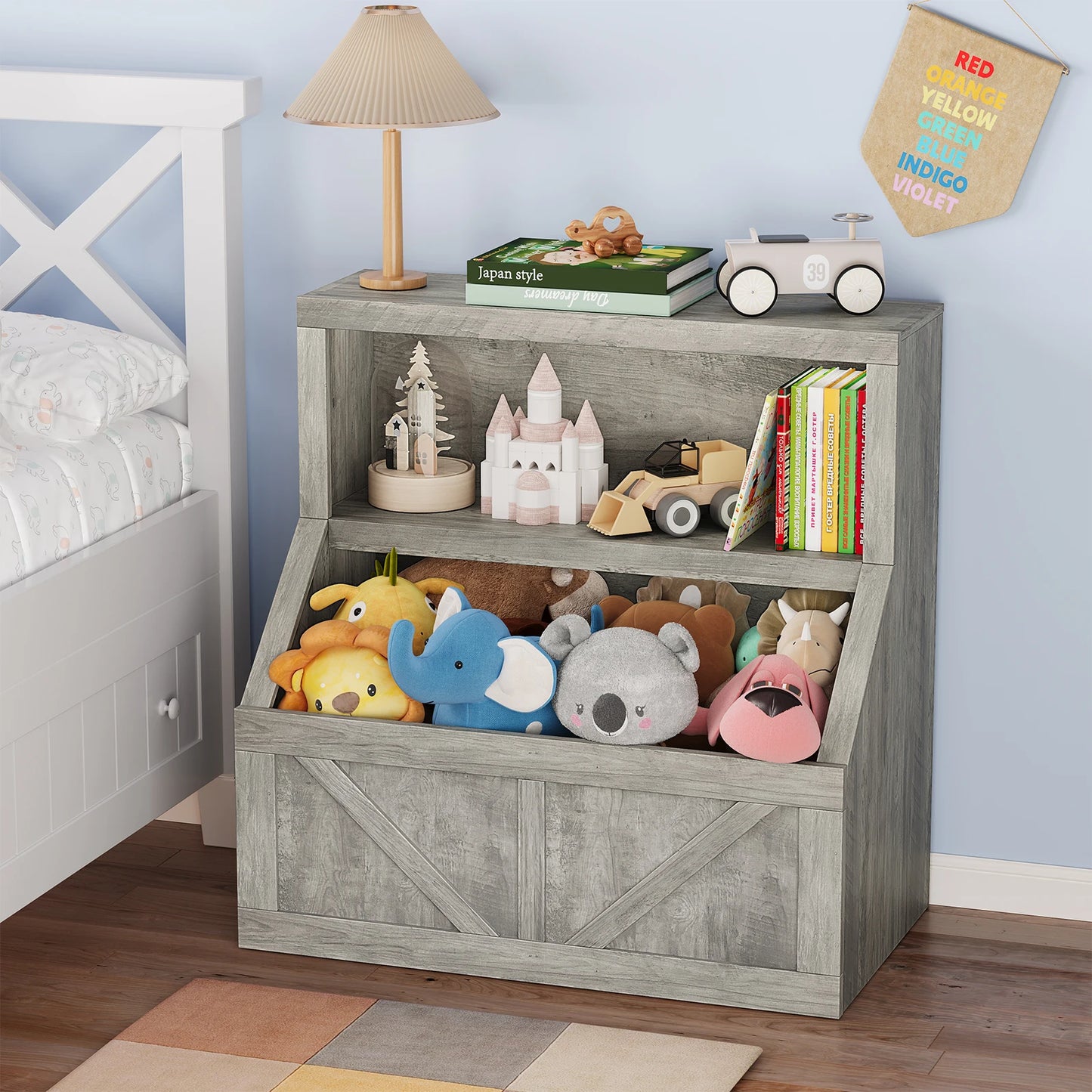 Kids Wooden Toy Storage Organizer With Cubby Bookshelf