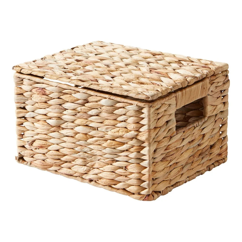NONECN Natural Hyacinth Basket with Lid Storage Organizer