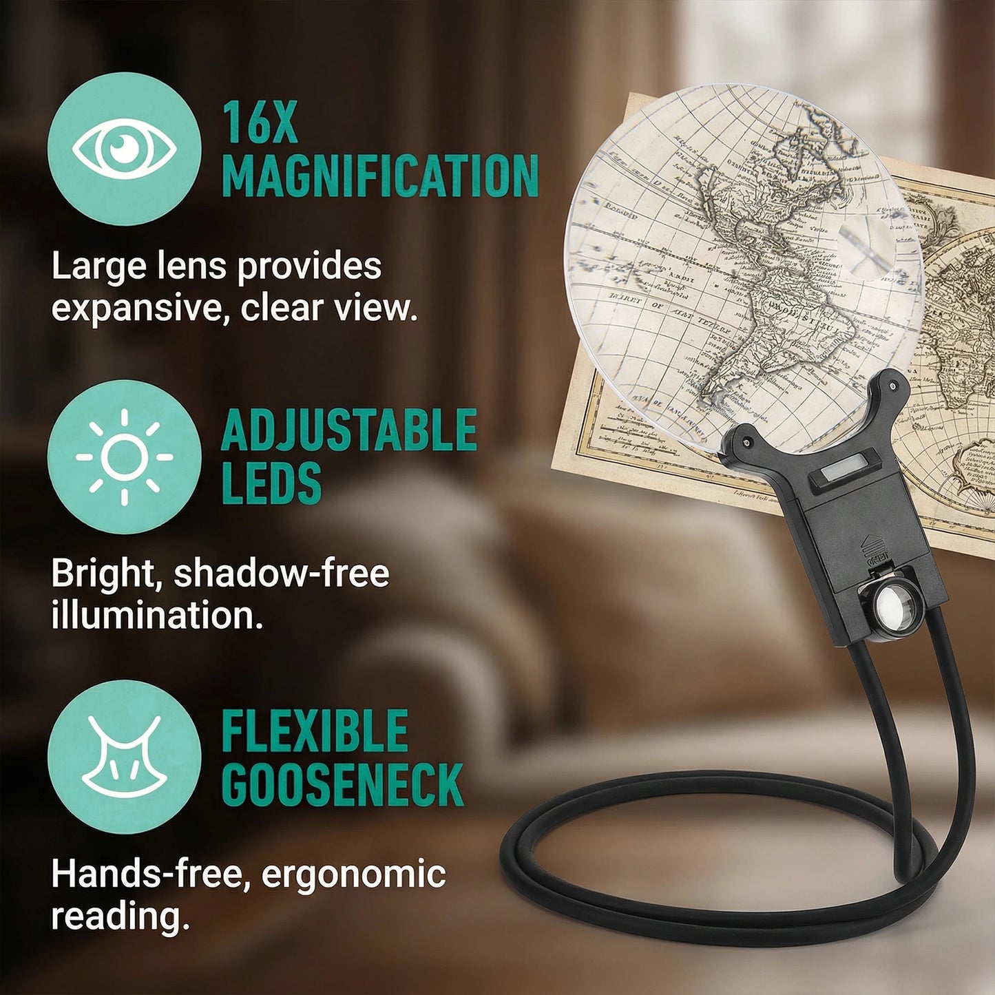 Rechargeable Hands Free Neck Magnifier With LED Light For Reading
