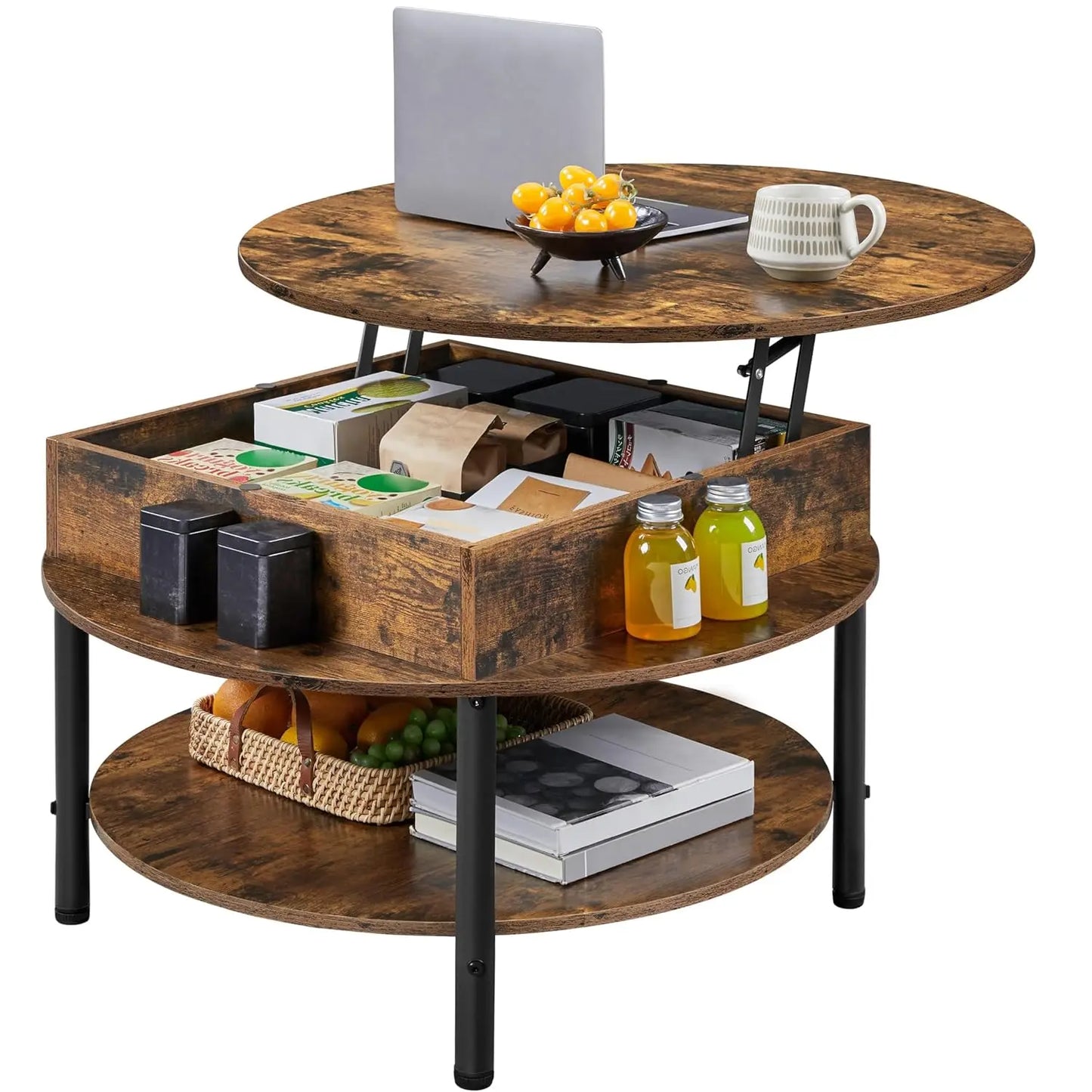 Round Lift Top Coffee Table With Hidden Compartment And Storage