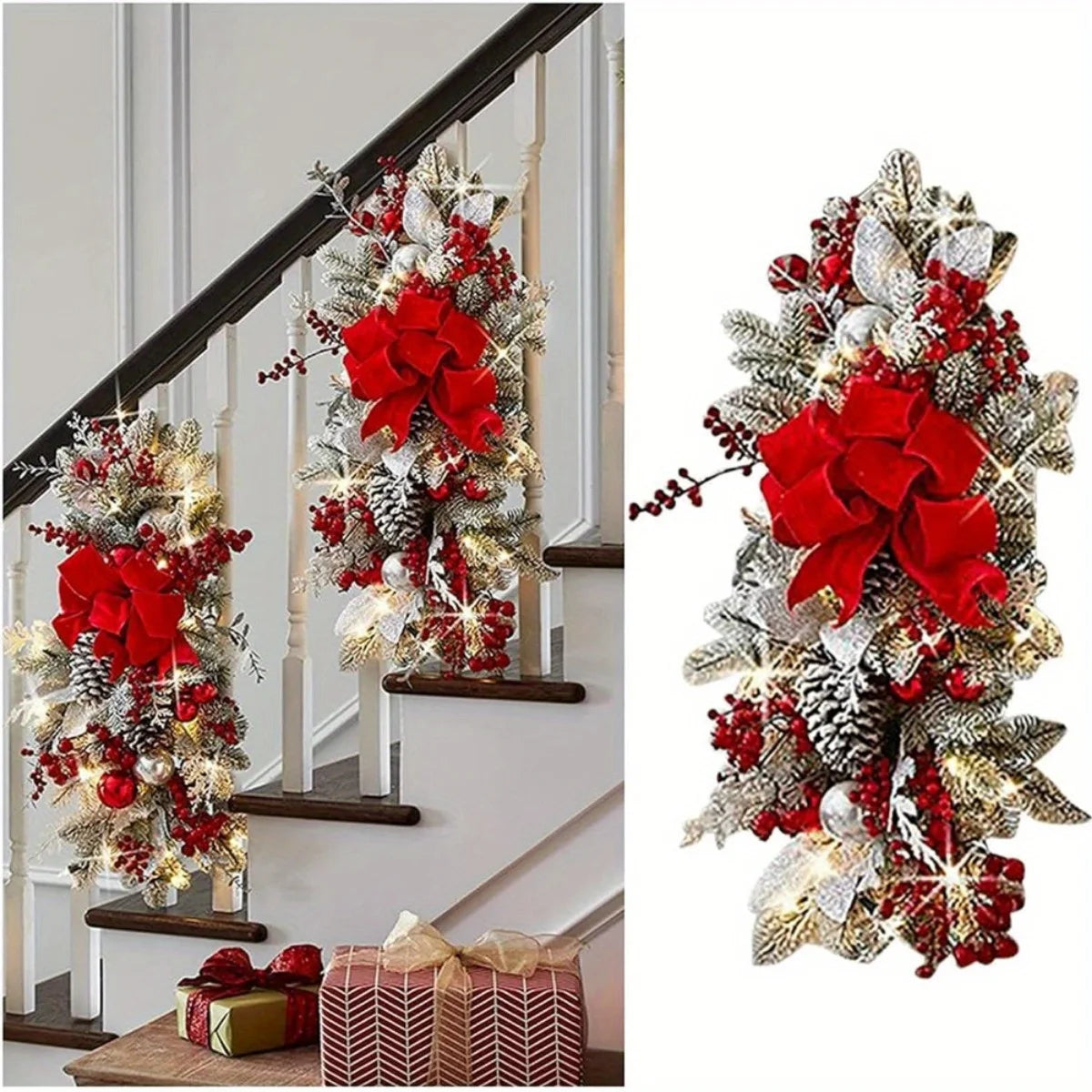 Artificial Christmas Teardrop Swags And Wreath With Balls And Bow