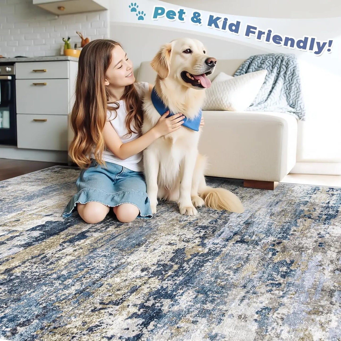 Color Modern Abstract Neutral Area Rug Soft Non-Slip Low-Pile