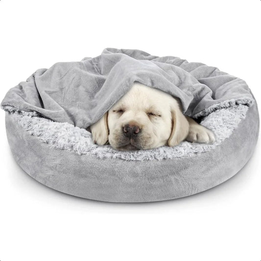 Small Dog Bed Hooded Donut Cave With Cozy Blanket Pets