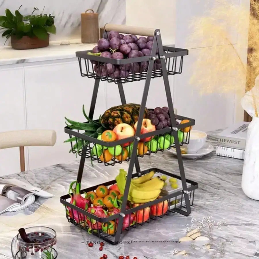 3-Tier Fruit Basket With Removable Shelf For Kitchen Storage