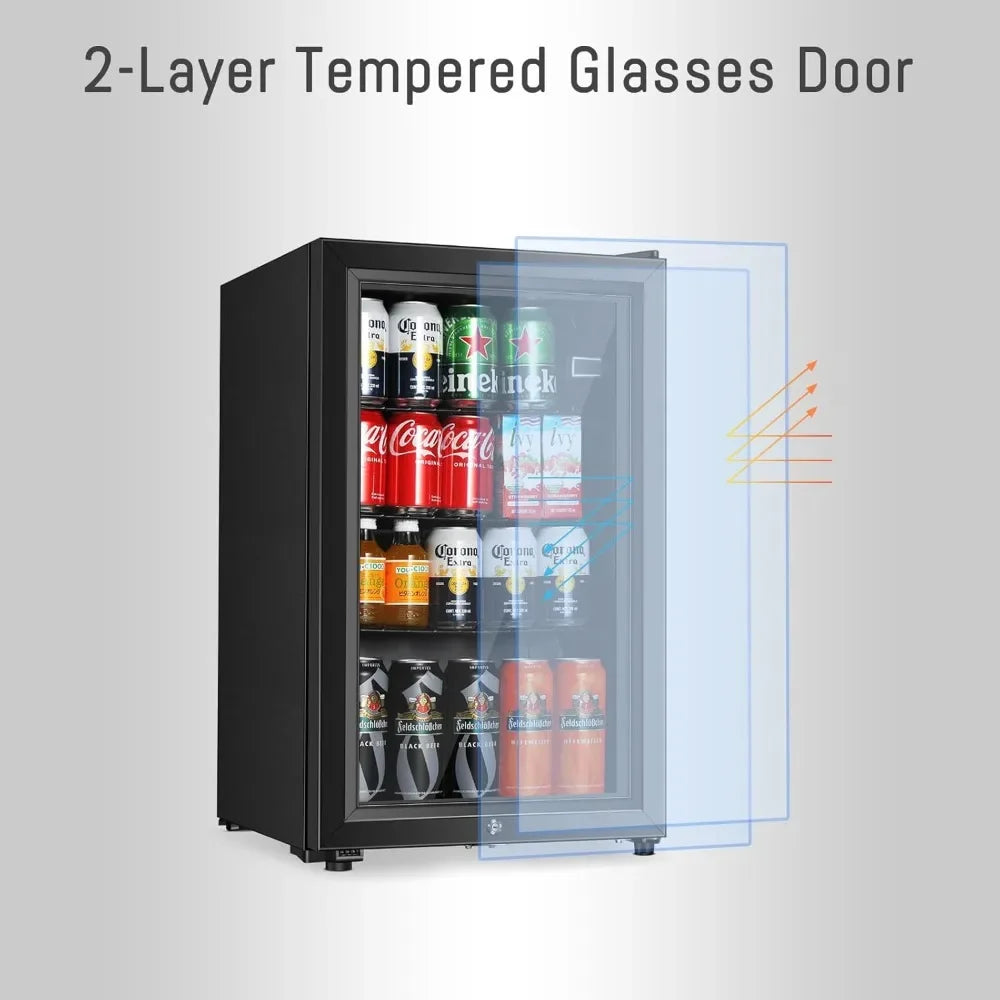 Freestanding Beverage Refrigerator For Office Bar Home With Glass Doors