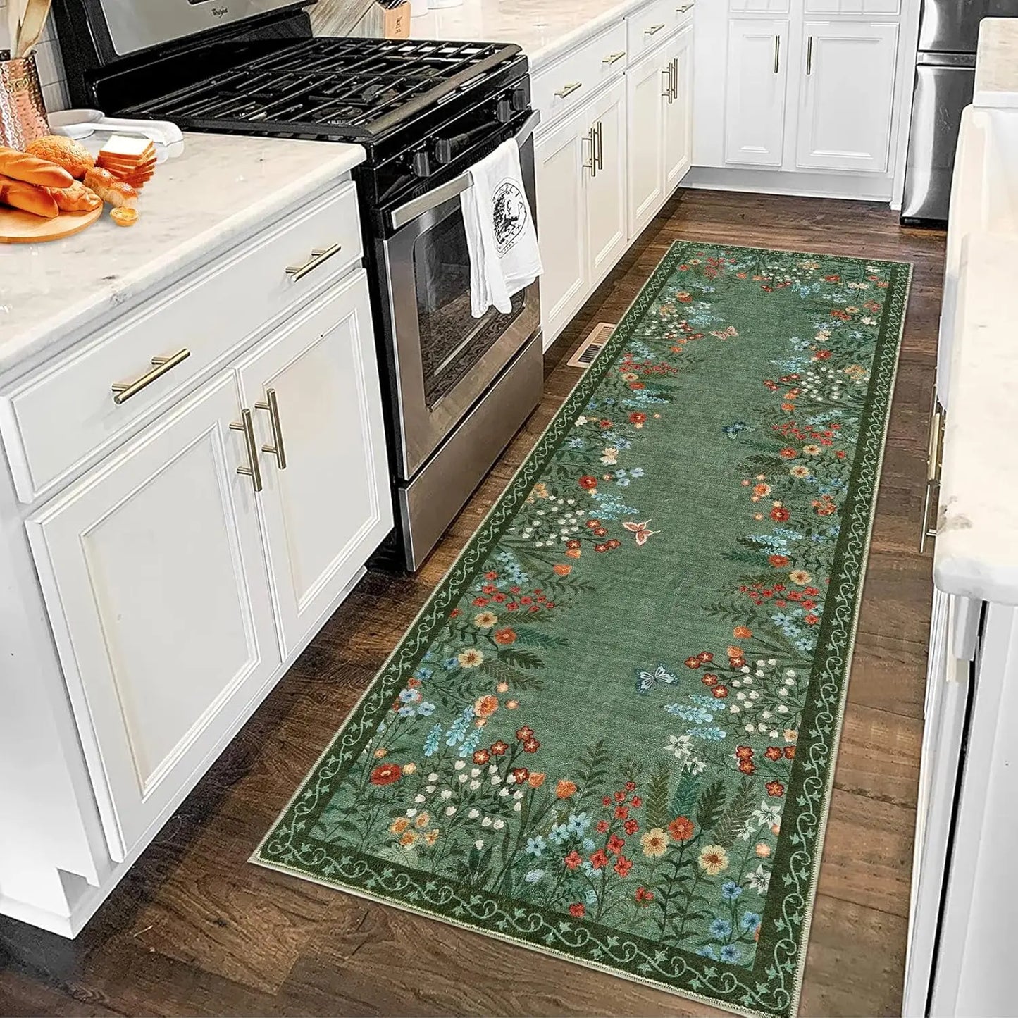 HiMISSH Floral Washable Rug for Entryway Non Slip Indoor Carpet
