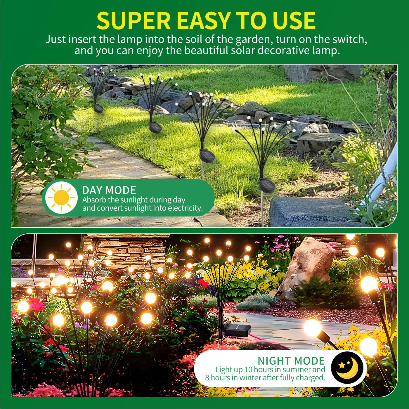 8-Head Solar Firefly Lights LED Outdoor Waterproof Garden Pathway