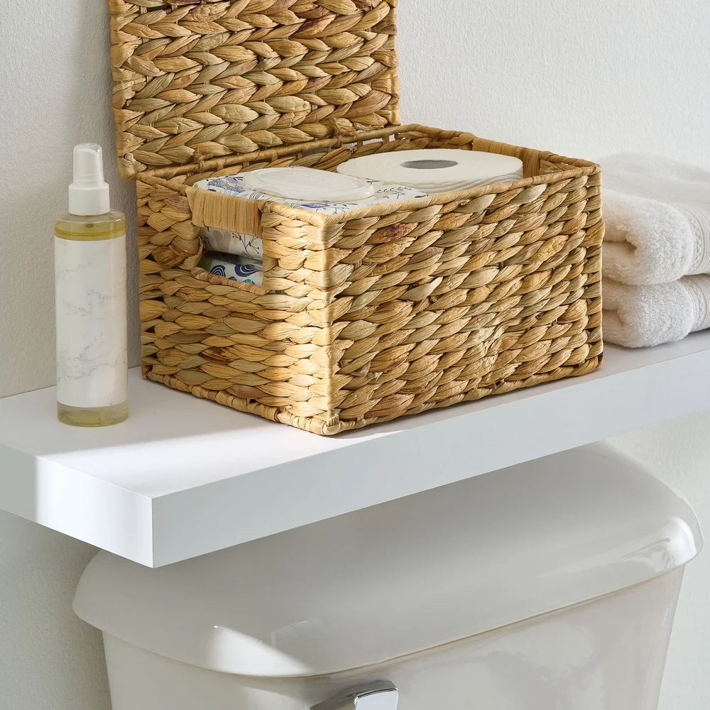 NONECN Natural Hyacinth Basket with Lid Storage Organizer