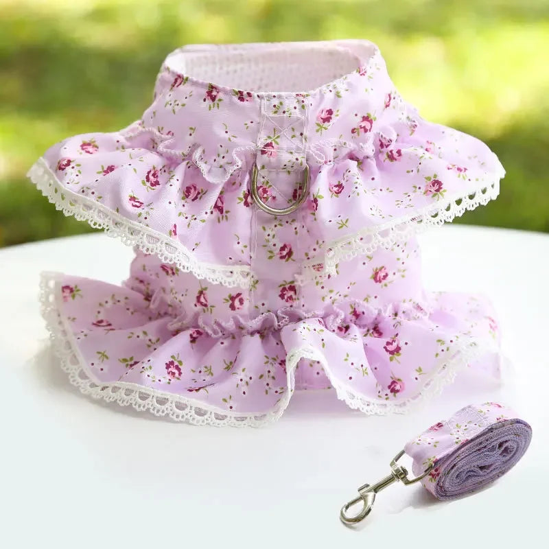 NONECN Dog Harness Leash Set Adjustable Floral Printed Vest