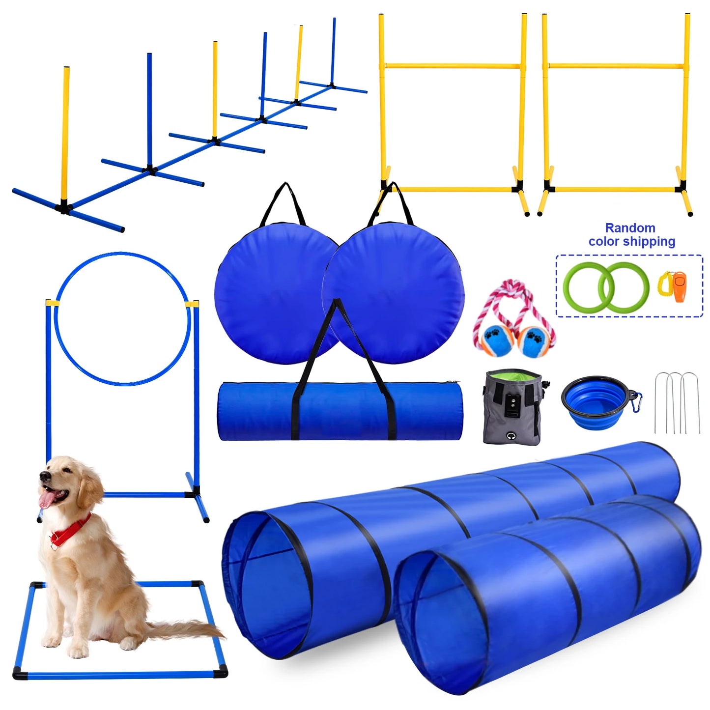 Dog Agility Training Set With Tunnels Jumps And Weave Poles