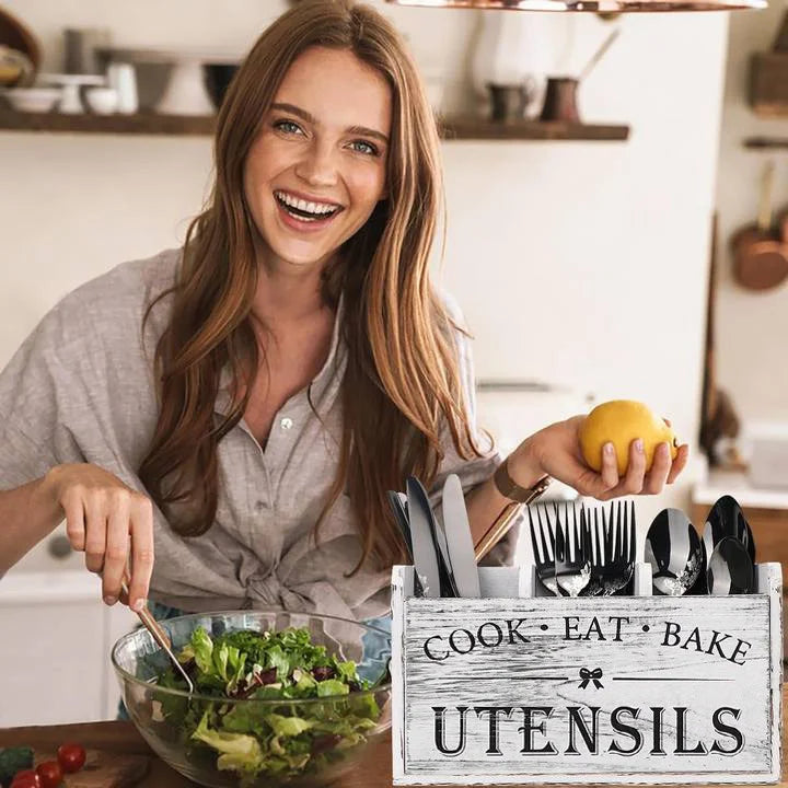 Wooden Cutlery Box 5 Piece Set For Kitchen Counter Storage