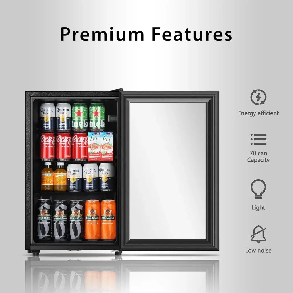 Freestanding Beverage Refrigerator For Office Bar Home With Glass Doors