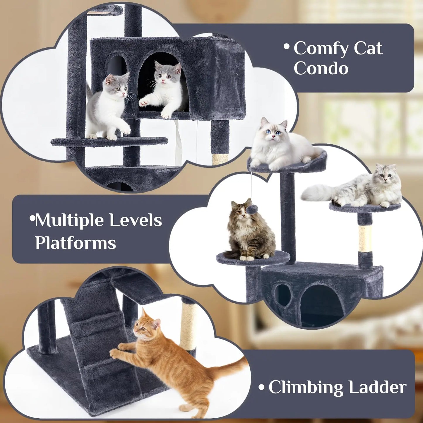 JHK Cat Tree Tower Four Tier With Premium Sisal Posts