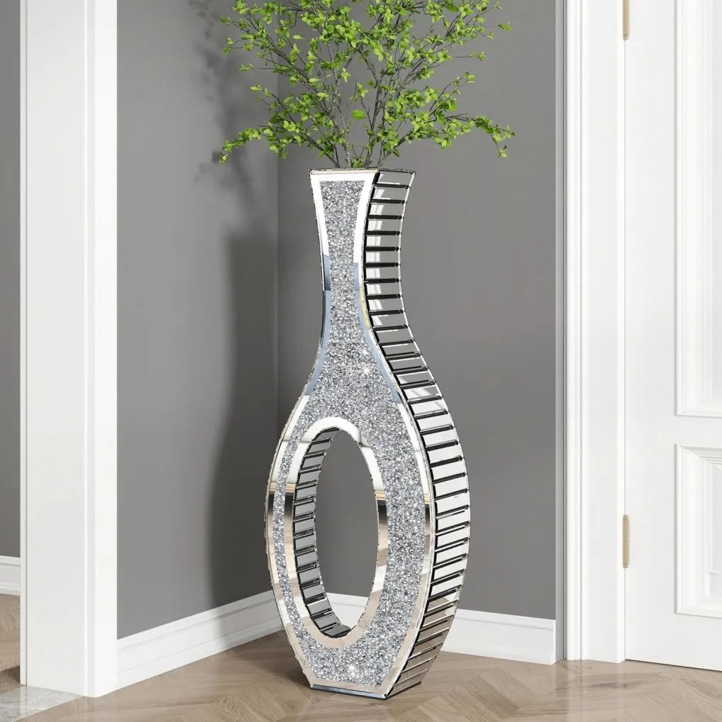 Mirrored Glass Floor Vase Decorative For Pampas Grass