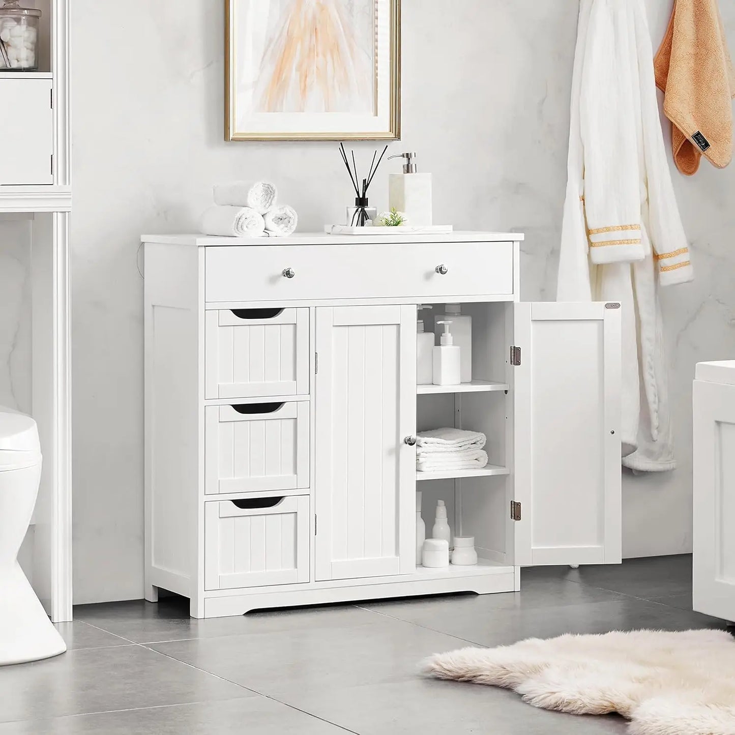XMSJ Free Standing Bathroom Cabinet With Drawers And Doors