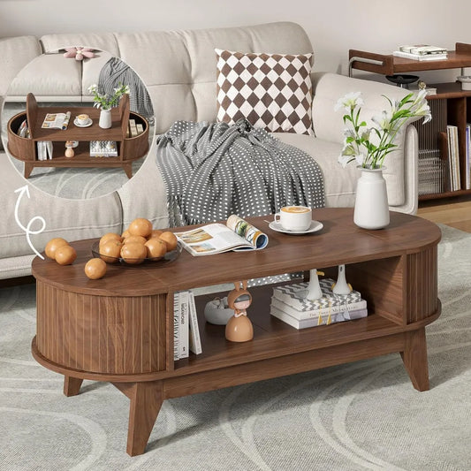 Mid Century Modern Coffee Table With Storage Fluted
