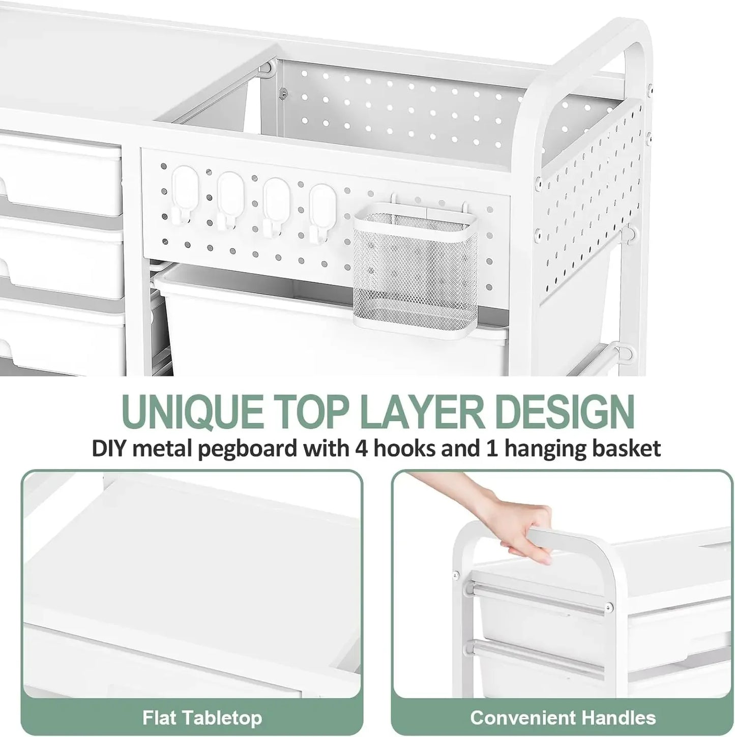14 Drawer Rolling Cart With Tabletop And DIY Pegboard Office