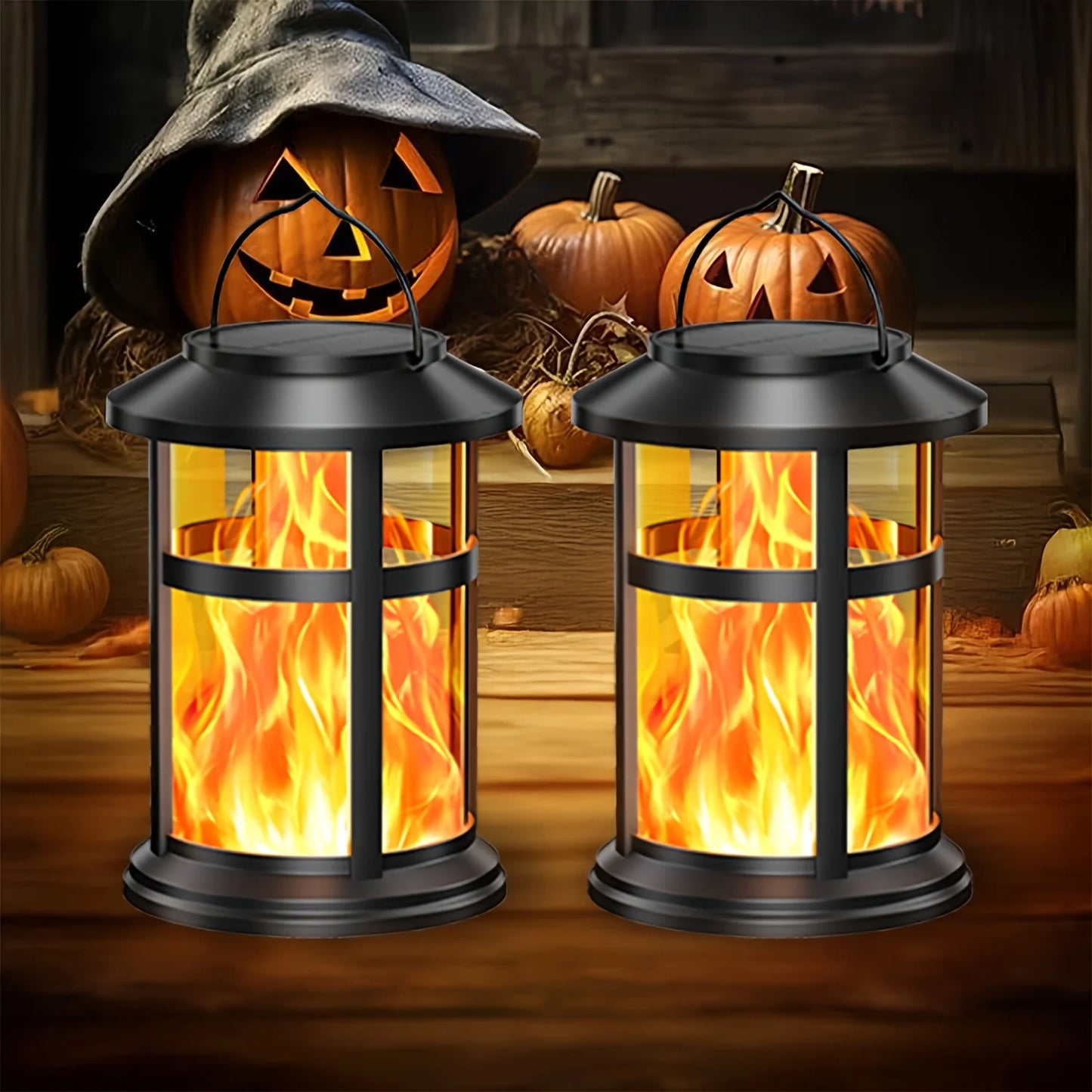 KPSTEK Solar Flame LED Lights Outdoor Lanterns 2 Pack