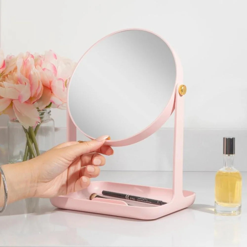 Dual Sided Vanity Mirror With 5X 1X Magnification Phone Holder