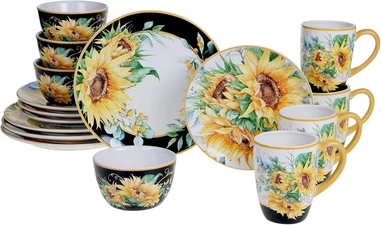 Sunflower Fields Ceramic Dinnerware Set Service For Four