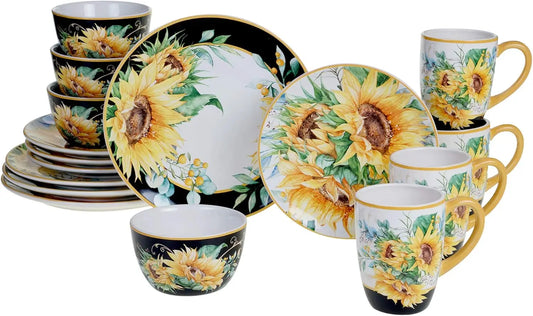 Sunflower Fields Ceramic Dinnerware Set Service For Four