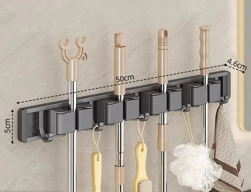 Mop And Broom Organizer Wall Mounted Mop Holder Rack With 5 Hooks