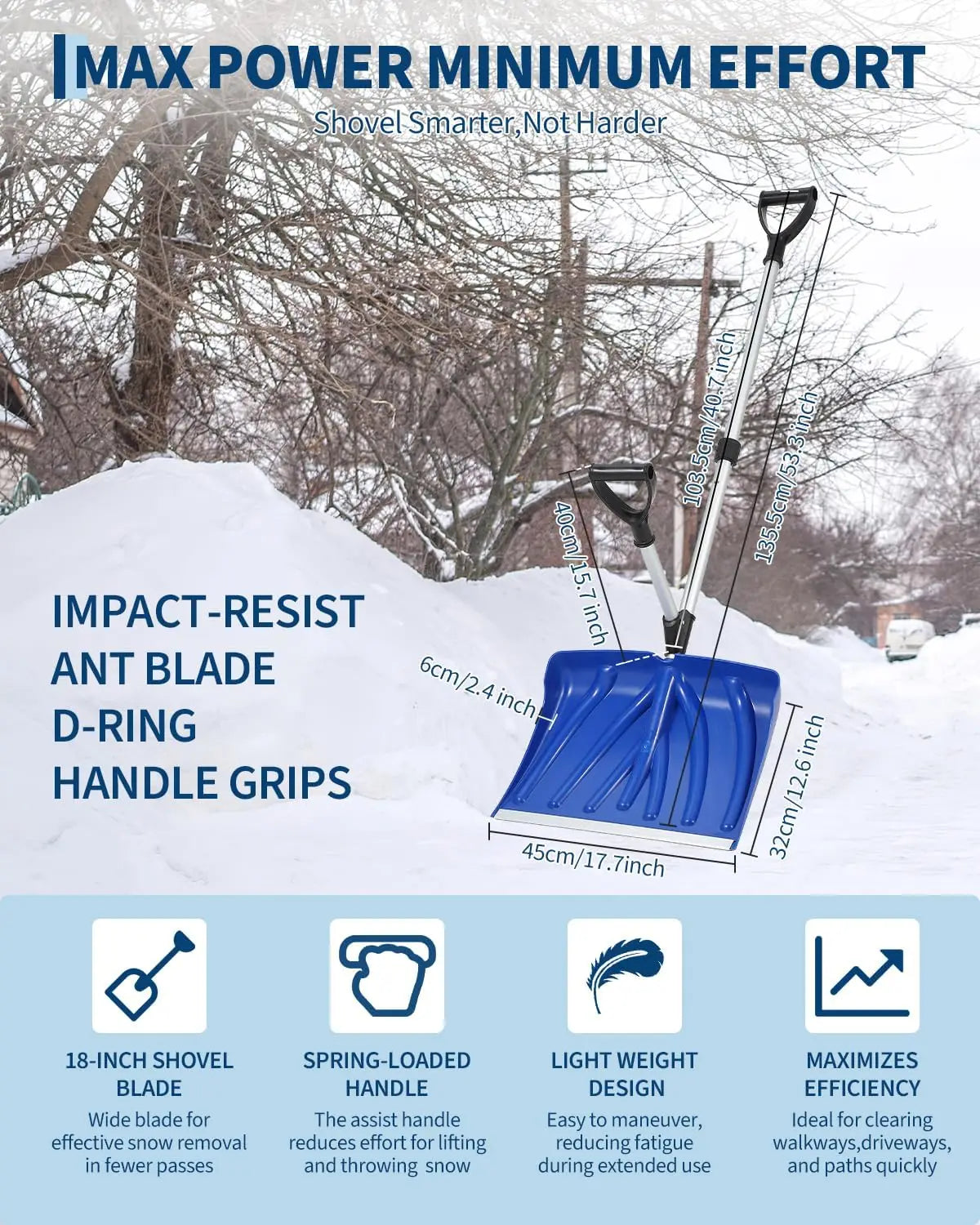 HobbyLane Portable Snow Shovel with Dual D Ring Aluminum Handle
