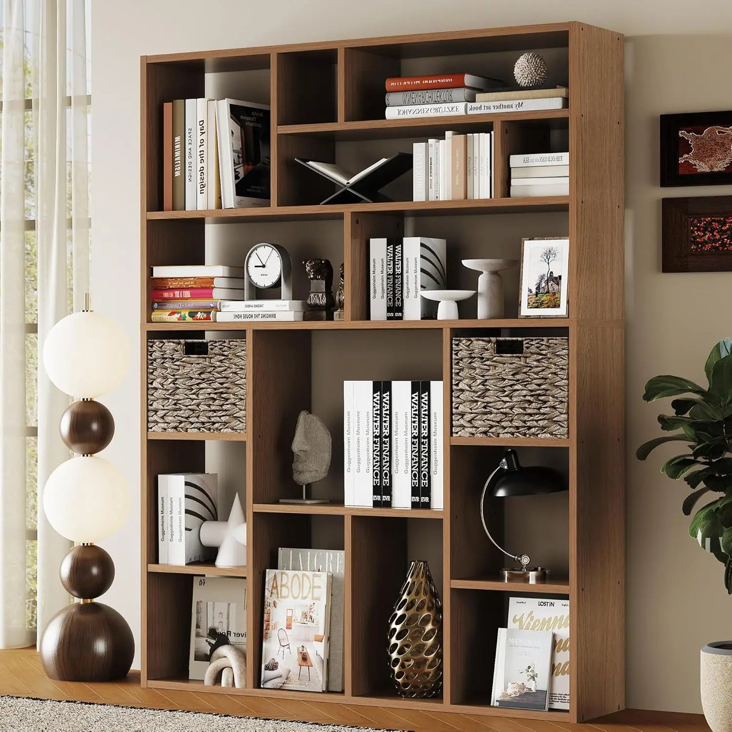 Guangbai Heavy Duty Bookcase With Open Shelves And Baskets