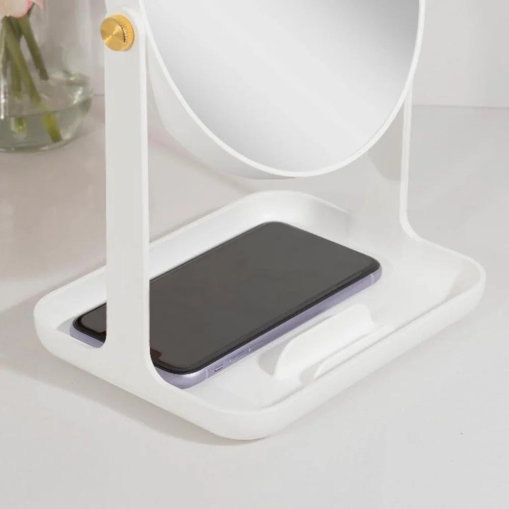 Dual Sided Vanity Mirror With 5X 1X Magnification Phone Holder