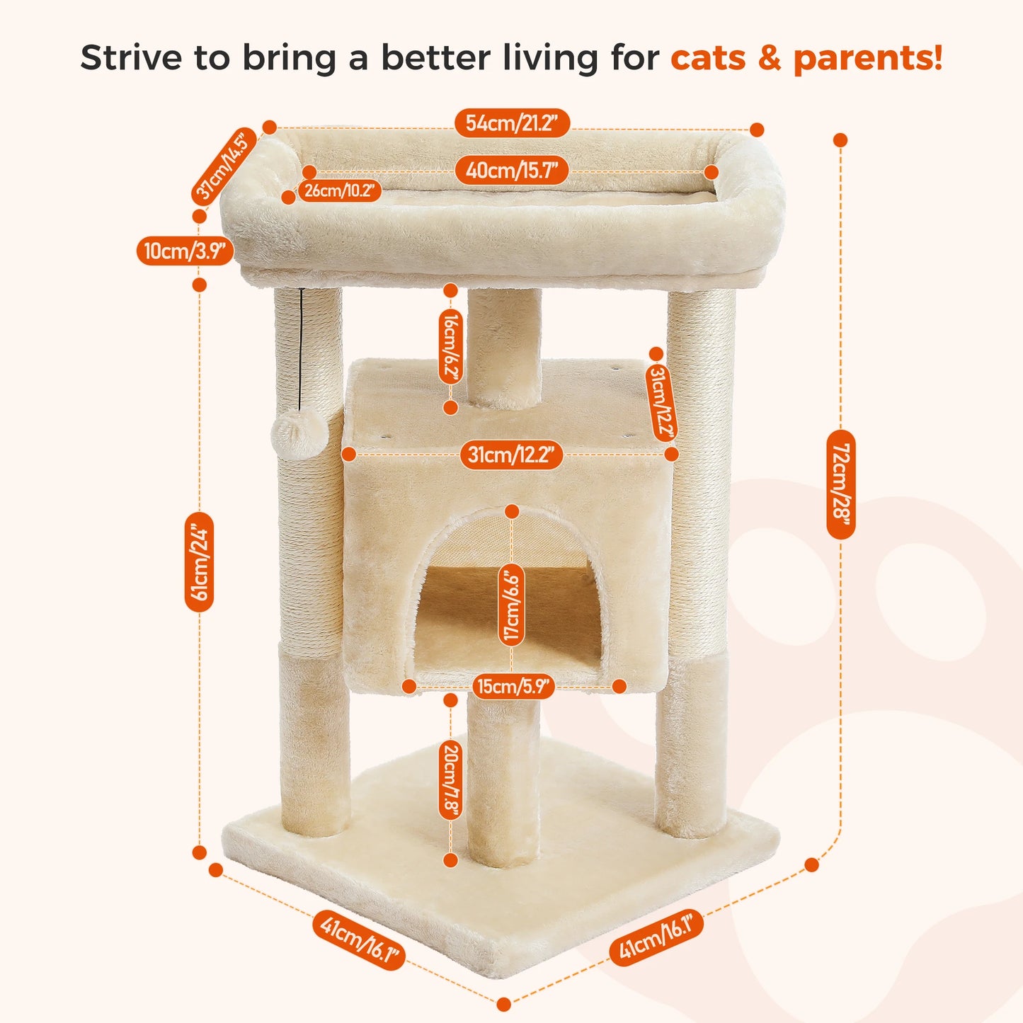 PAWZ Road Small Cat Tree With Sisal Scratching Posts And Soft Top Perch