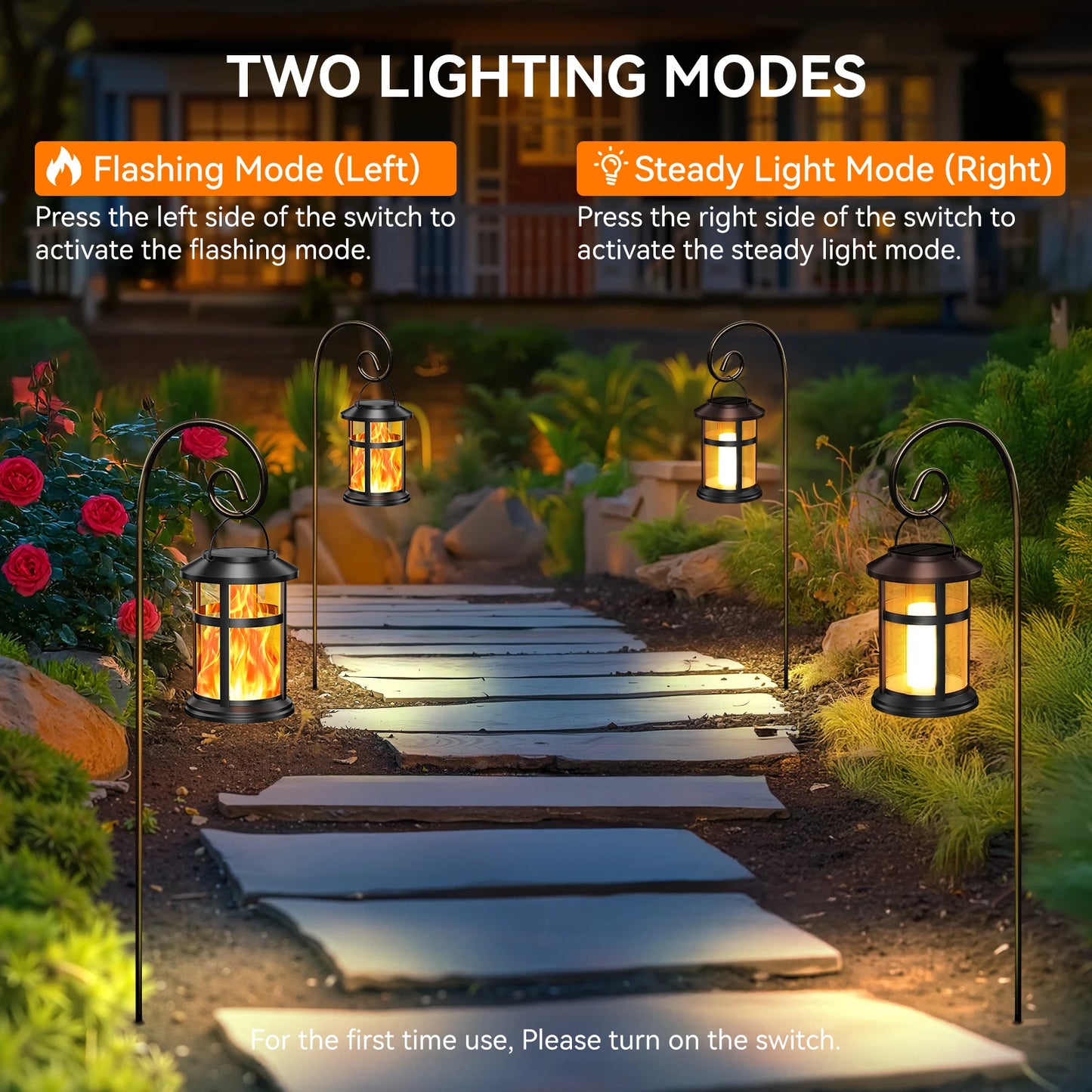 KPSTEK Solar Flame LED Lights Outdoor Lanterns 2 Pack