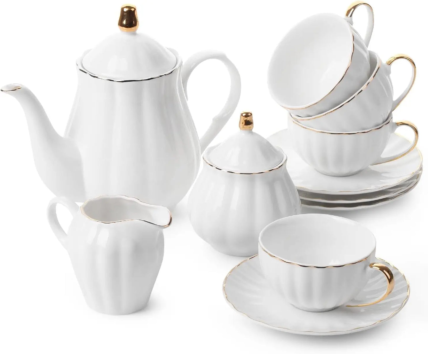 Classic Porcelain Tea Set 13-Piece Teapot And Cups Gift Ready