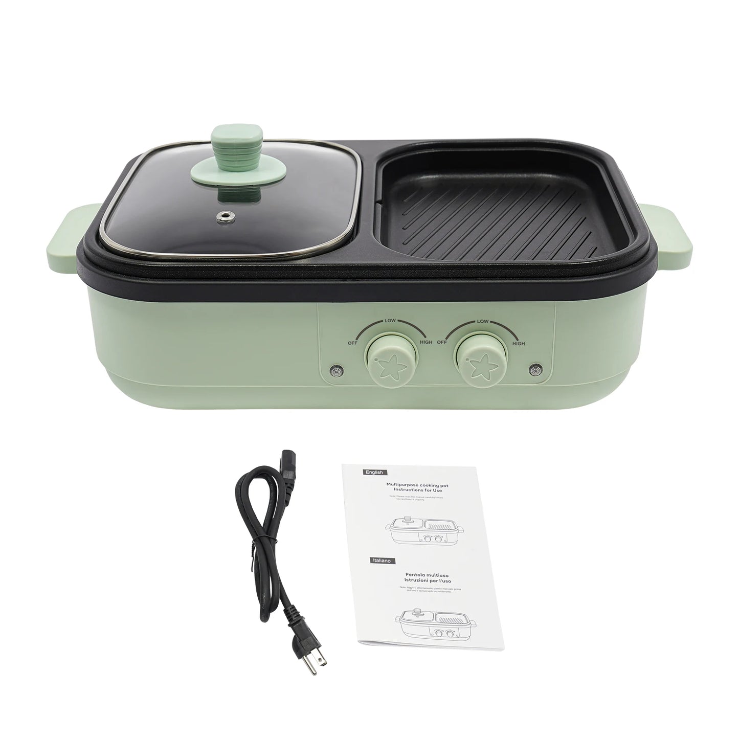 Two in One Hot Pot and Grill Cookware With Dual Heating Zones