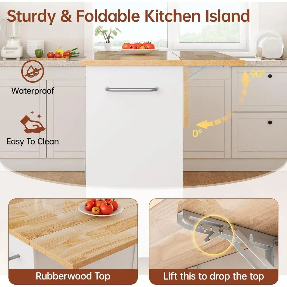 Mobile Kitchen Island On Wheels With Trash Can Spice Rack