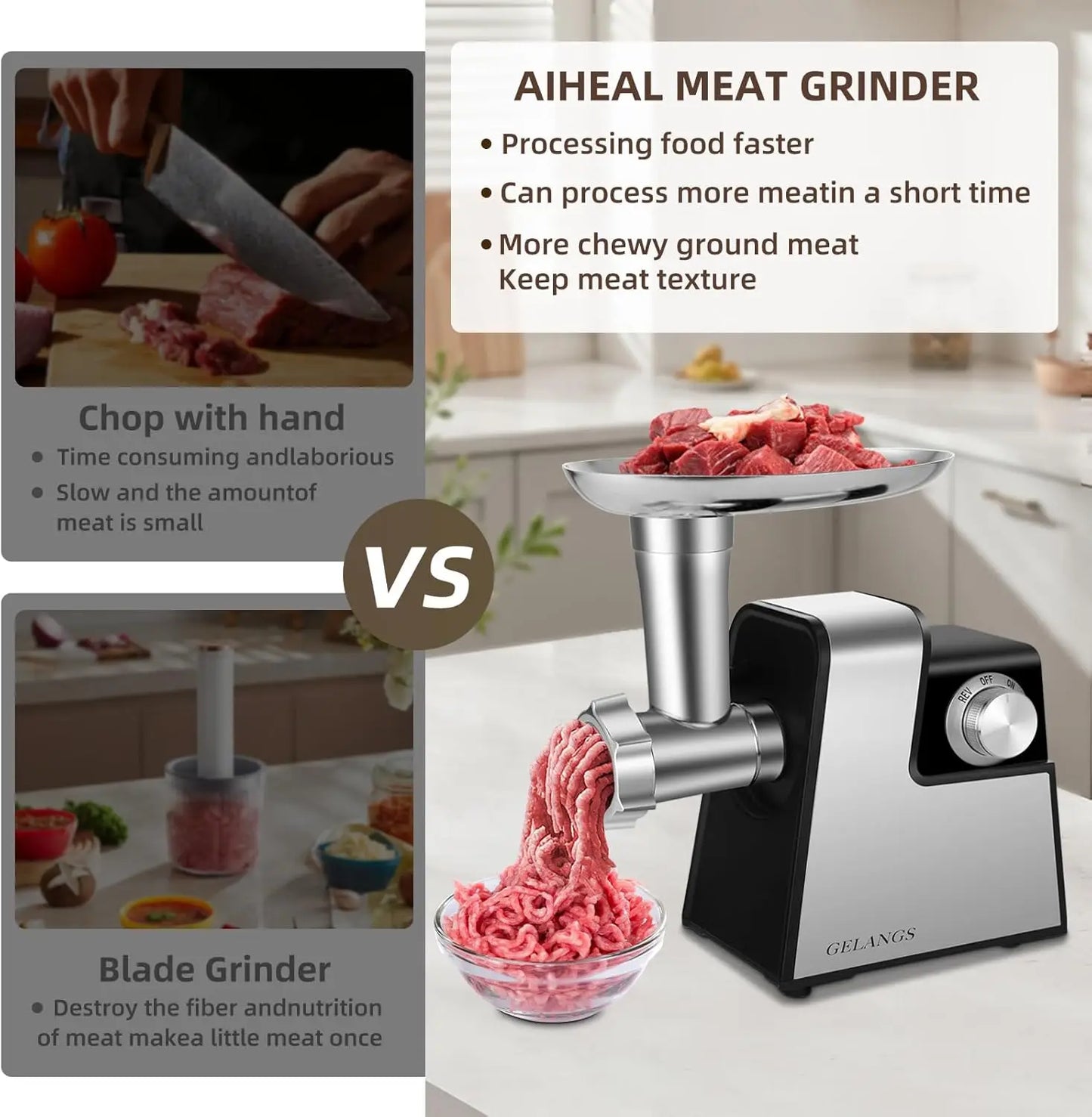 Electric Meat Grinder 350W With Sausage Stuffer Tubes Kubbe Kit
