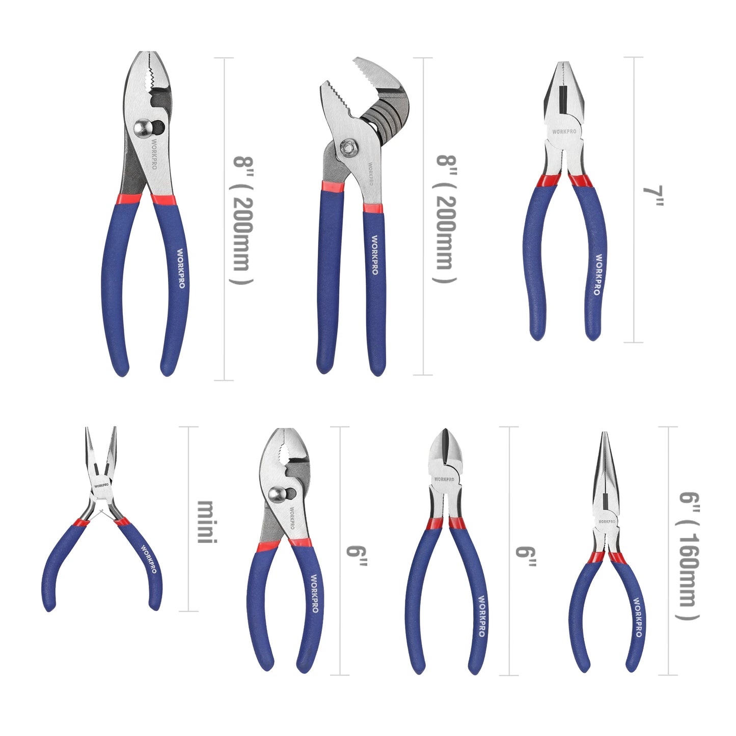 WORKPRO 7-Piece Pliers Set With Groove Joint Long Nose Diagonal