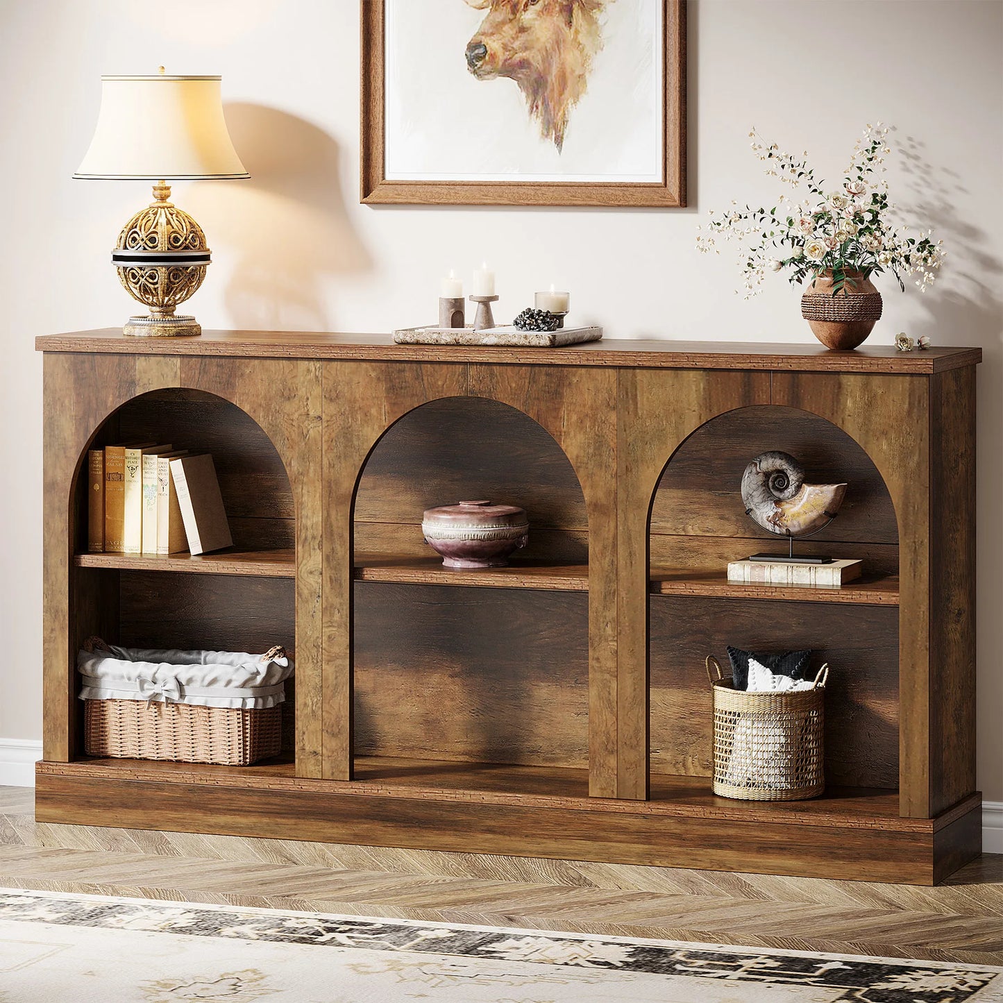 Tribesigns Farmhouse Console Table With Three Tier Storage Wooden Sofa Table
