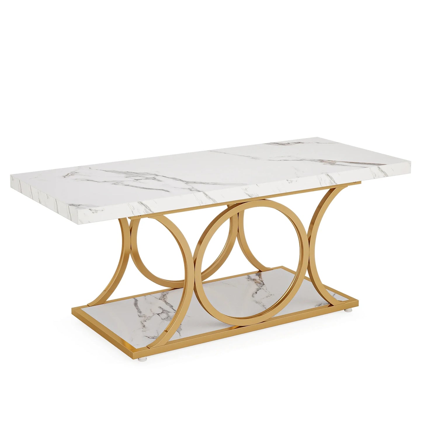 Tribesigns Modern Coffee Table Two Tier Faux Marble Wood