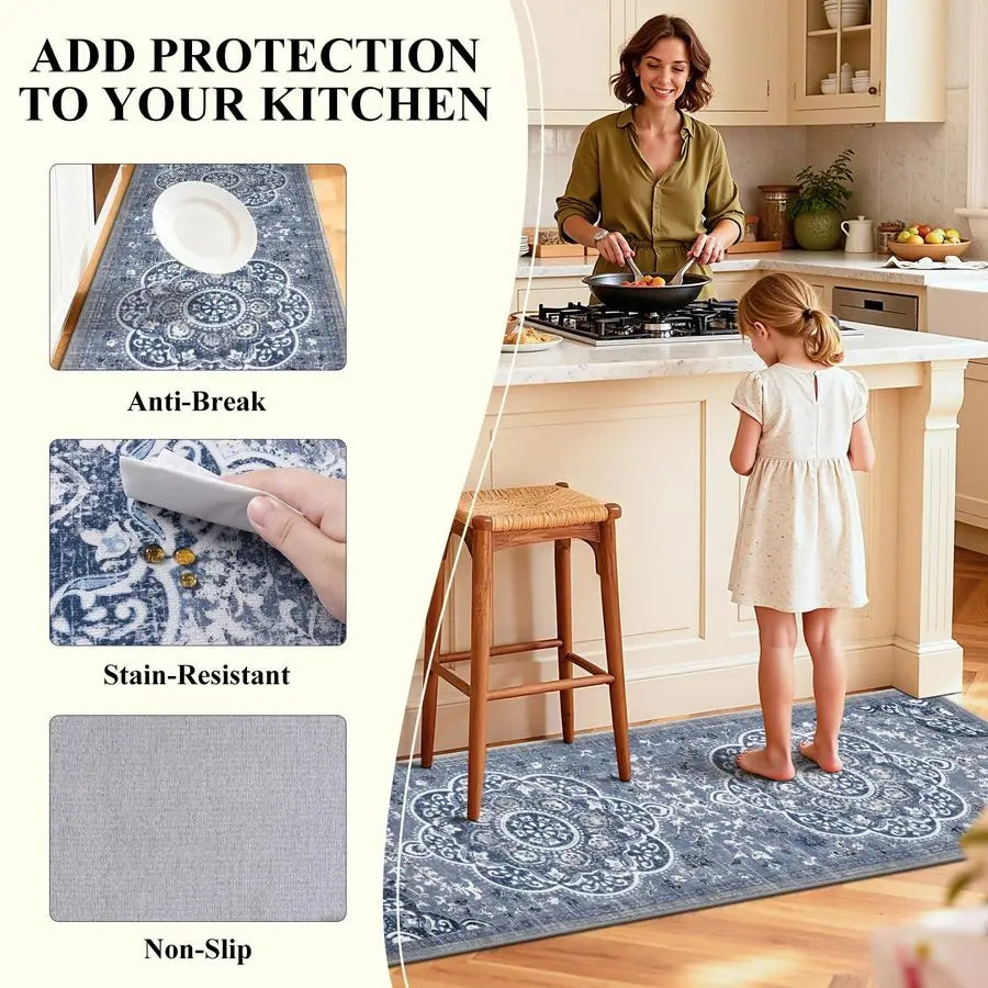 Boho Kitchen Rugs Set With Runner Non Skid Washable