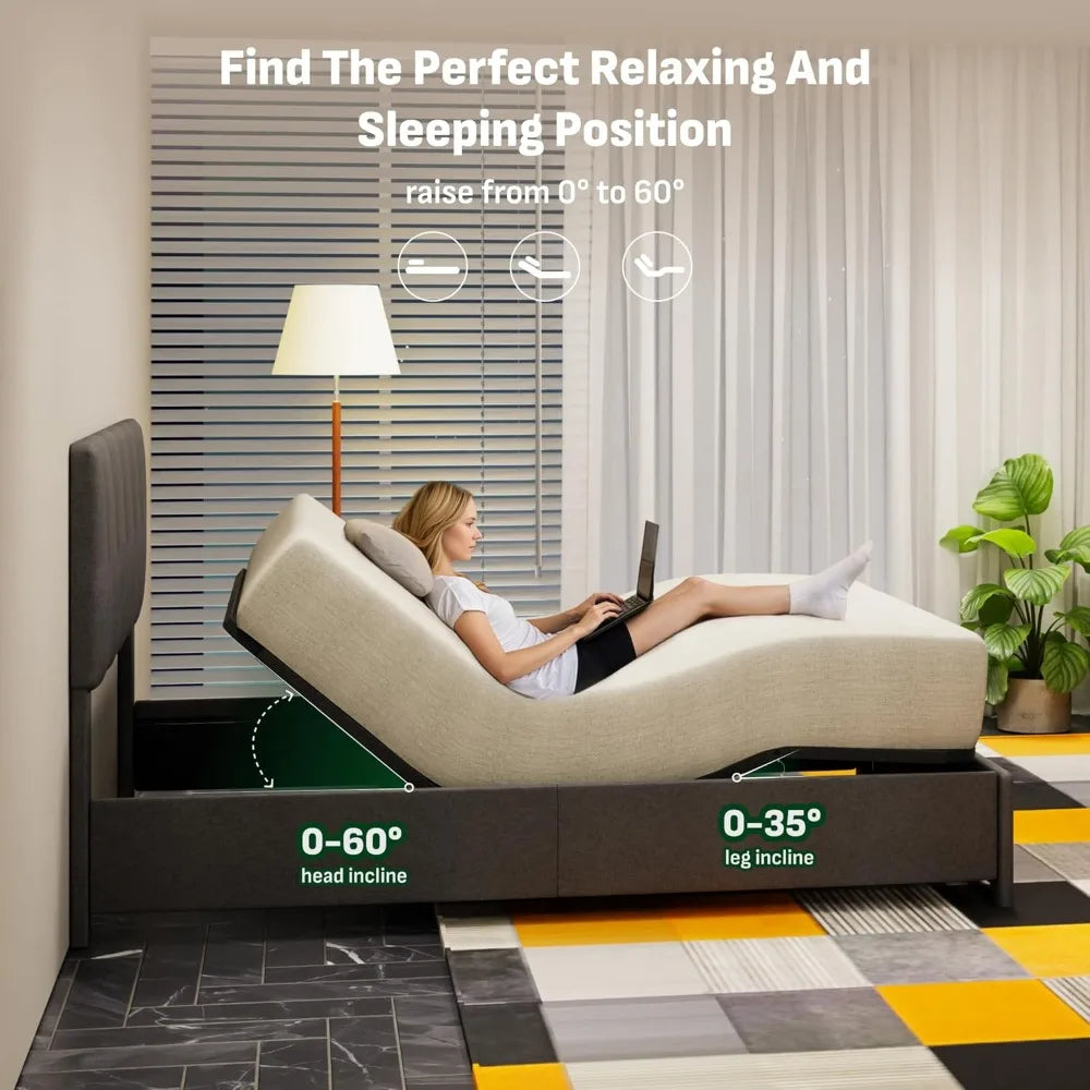 ZHUXIANG Softa Adjustable Bed Frame With Gel Memory Foam Mattress