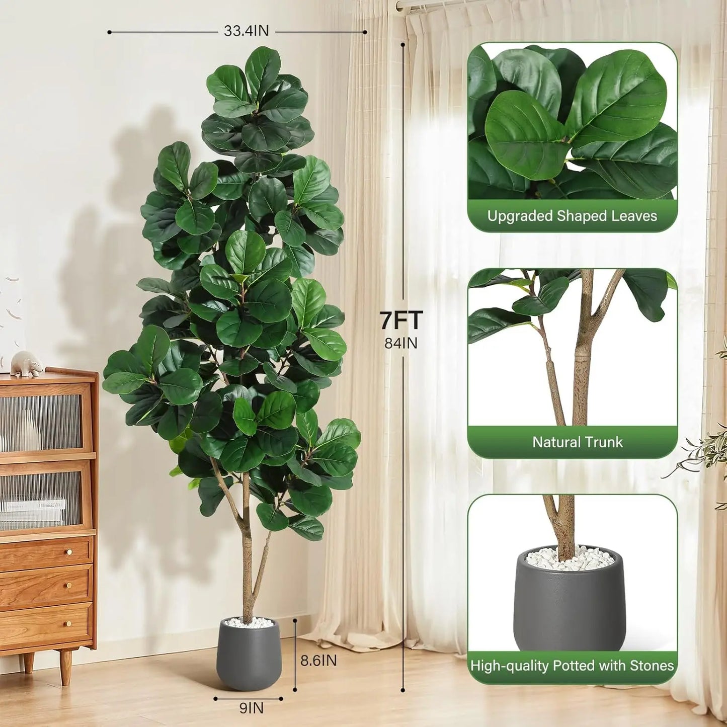 HiMISSCN Fiddle Leaf Fig Tree Artificial With Realistic Leaves Planter Pot