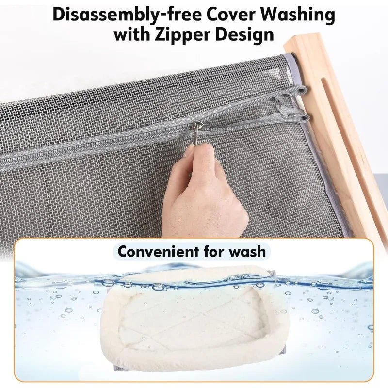 Cat Window Sill Perch Hammock With Cushion Bed Cover Wood and Metal Frame For Large Cats