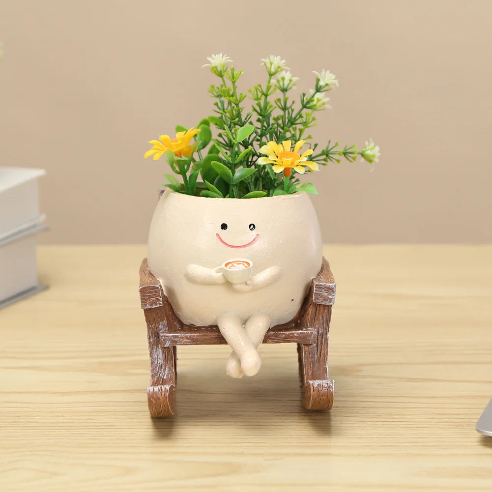 APWIKOGER Creative Rocking Chair Face Planter Pot For Succulents