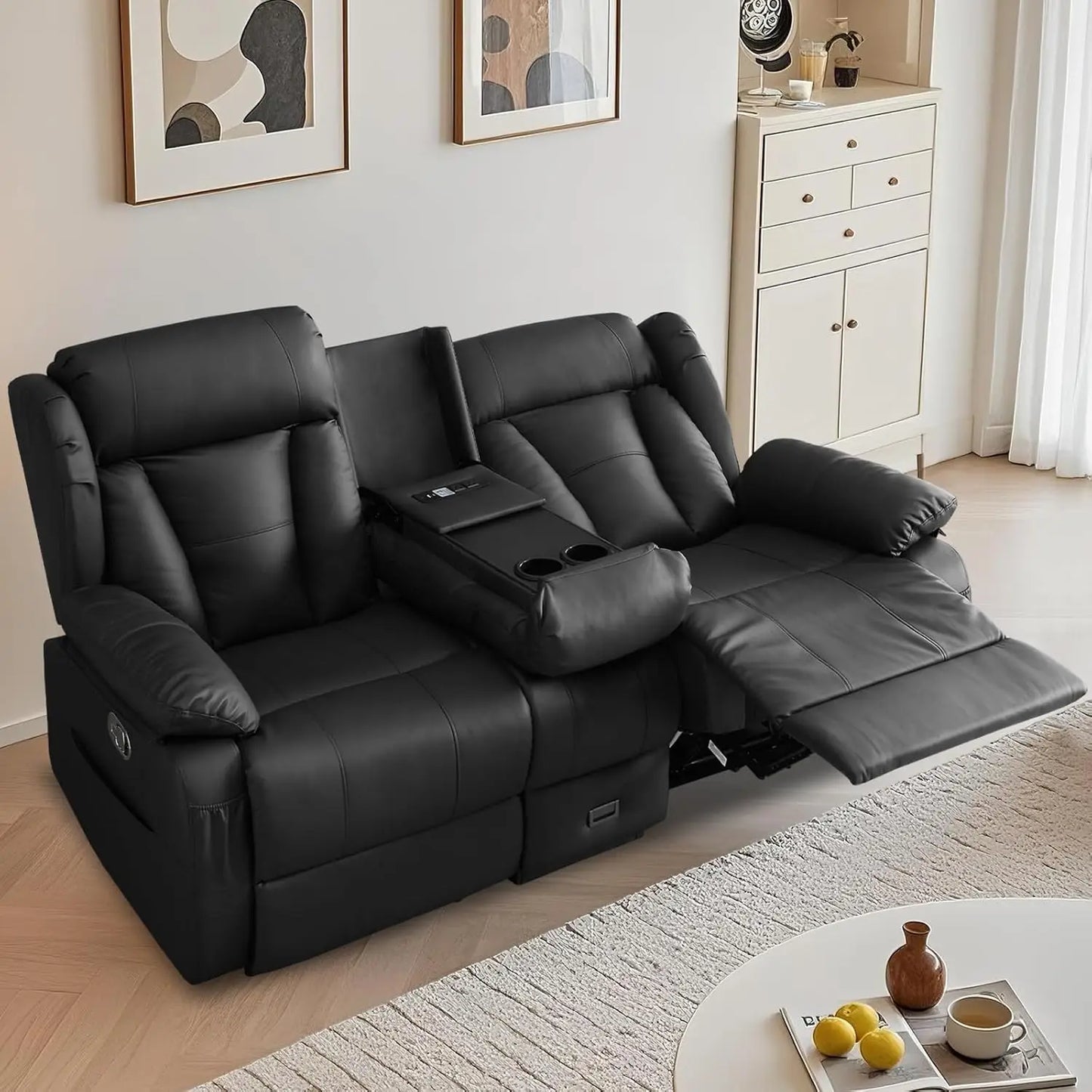 Loveseat Recliner Sofa With Console And Cup Holders Removable Cushions