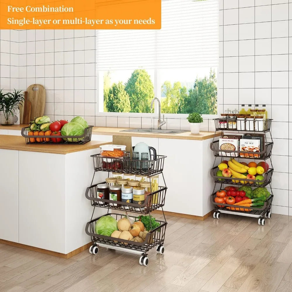 4 Tier Stackable Metal Wire Fruit and Vegetable Storage Basket