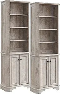 MKDK 6 Tier Bookshelf Set of 2 with Doors and Shelves